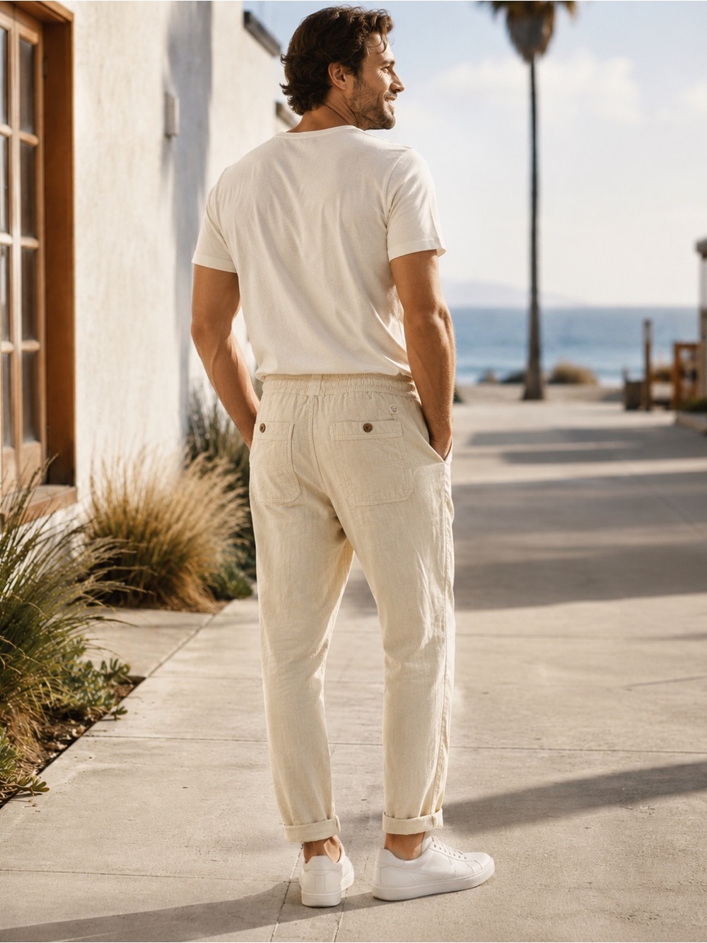 Marine Layer Saturday Beach Pants Men XL Natural Beige coastal soft cotton light - Picture 10 of 12
